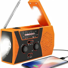 Radio météo AM/FM avec alimentation solaire et manivelle – batterie externe 2000 mAh, lampe torche LED, lampe de lecture, alarme, IPX3
