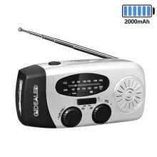 Radio solaire, radio à manivelle avec éclairage LED, radio AM/FM d'urgence avec batterie 2000 mAh, dynamo à manivelle pour recharge d'u