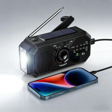 Radio solaire, radio d'urgence avec éclairage LED, alarme SOS, radio météo AM/FM à dynamo avec batterie 1200 mAh, e