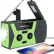 Radio météo AM/FM avec alimentation solaire et manivelle – batterie externe 2000 mAh, lampe torche LED, lampe de lecture, alarme, IPX3