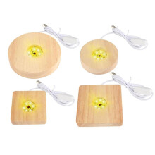 Podstawa LED, 4 sztuki drewnianych kwadratowych/okrągłych podstaw LED do szkła akrylowego, podstawy świetlne z kablem USB do kryształo