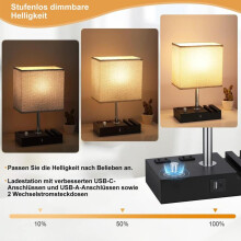 Lampa stołowa do sypialni, lampka nocna z 2 portami USB, sterowaniem dotykowym, portami ładowania i uchwytem na telefon komórkowy, 3-st