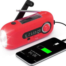 Radio à manivelle, radio solaire d'urgence AM/FM avec prévisions météo et 4 modes, lampe torche LED, alarme SOS, batterie 2000 mAh, por