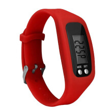 Bracelet de montre numérique de sport en silicone avec podomètre et compteur de calories - Rouge