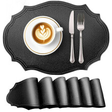 Platzsets 6er Set, oval, rutschfest & wasserfest, hitzebeständig, Tischsets für Innen & Außen, 4331 cm, schwarz