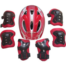 Patins à roulettes pour enfants, casque de protection, genouillères, coudières et protège-poignets - Rouge