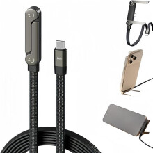 Câble de charge 2-en-1 avec support, câble de charge tressé 240 W, avec support latéral intégré pour téléphone, alliage de zinc pour pe