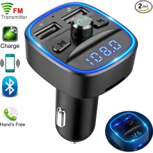 Émetteur FM Bluetooth pour voiture (lot de 2), adaptateur récepteur radio sans fil avec éclairage d'ambiance bleu et fonction mains lib
