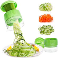Handheld Gemüseschneider, 3-in-1 Multifunktionale Rotationsreibe, Zerkleinerer, Verstellbare Reibe für Zucchini-Nudeln, Karotte
