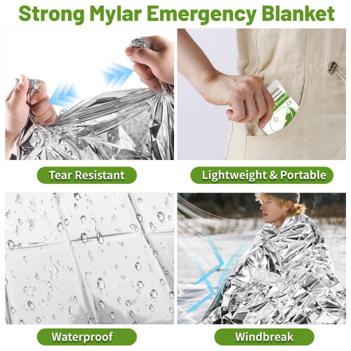 Emergency Thermal Foil Blankets 12-Pack, Survival Blanket 210cm x 130cm 1