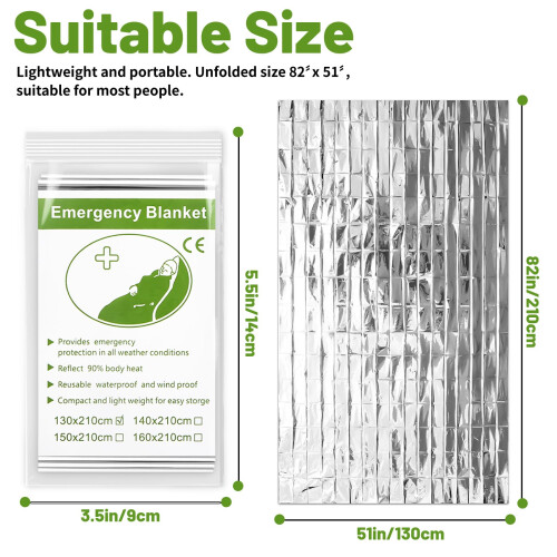 Emergency Thermal Foil Blankets 12-Pack, Survival Blanket 210cm x 130cm 2