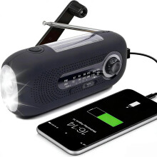 Radio à manivelle, radio solaire d'urgence AM/FM avec prévisions météo et 4 modes, lampe torche LED, alarme SOS, batterie 2000 mAh, por