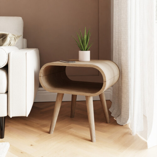 Vionna Curved Side Table with Shelf Oak