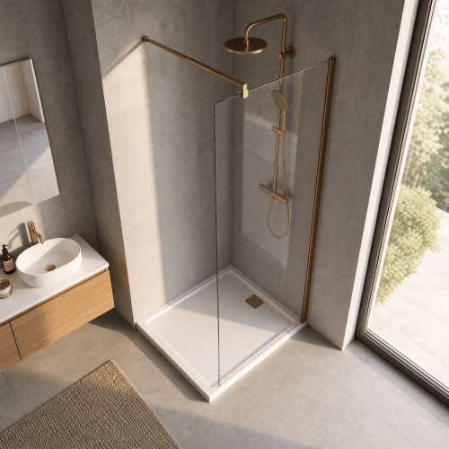 Balterley Balterley Wetroom Screen with Support Bar, 1100mm, Brushed Bronze 2