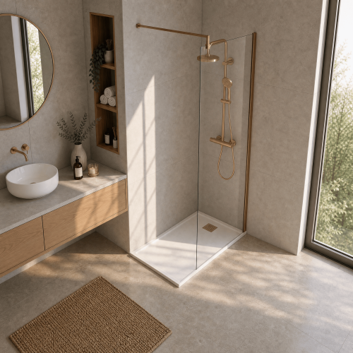 Balterley Balterley Wetroom Screen with Support Bar, 1000mm, Brushed Bronze 2