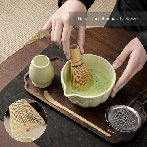 Σετ 5 τεμαχίων ιαπωνικού Matcha, Σετ Matcha Latte, Κεραμικό μπολ Matcha, Παρασκε 2