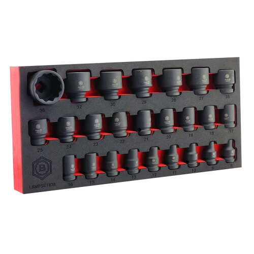 Britool 25Pc 1/2" Impact Socket Set 12Pt 8-36mm