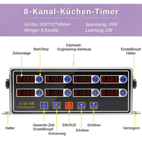 Timer digitale professionale da cucina a 8 canali – Ampio timer manuale con allarme sonoro | Per friggitrice e cuociuova 2