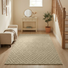 (120x170cm (Small Area Rug), Hollow Square Beige) Imperial Rooms Carved Shaggy Rugs – Premium Non-Slip & Washable Carpet
