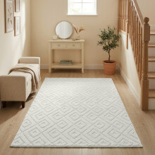 (120x170cm (Small Area Rug), Hollow Square Cream) Imperial Rooms Carved Shaggy Rugs – Premium Non-Slip & Washable Carpet