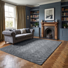 (200x290cm (Extra Large Area Rug), Zig Zag Grey) Imperial Rooms Carved Shaggy Rugs – Premium Non-Slip & Washable Carpet
