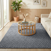 (160x230cm (Livingroom/ Bedroom Rug), Hollow Square Grey) Imperial Rooms Carved Shaggy Rugs – Premium Non-Slip & Washable Carpet