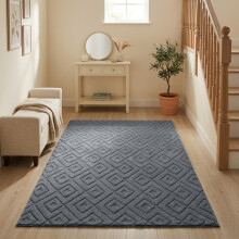 (120x170cm (Small Area Rug), Hollow Square Grey) Imperial Rooms Carved Shaggy Rugs – Premium Non-Slip & Washable Carpet