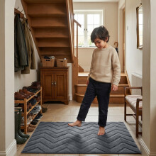 (60x110cm (Bath/Door Mat Rug), Zig Zag Grey) Imperial Rooms Carved Shaggy Rugs – Premium Non-Slip & Washable Carpet
