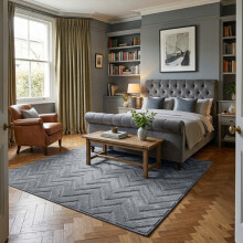 (160x230cm (Livingroom/ Bedroom Rug), Zig Zag Grey) Imperial Rooms Carved Shaggy Rugs – Premium Non-Slip & Washable Carpet