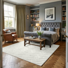 (160x230cm (Livingroom/ Bedroom Rug), Zig Zag Cream) Imperial Rooms Carved Shaggy Rugs – Premium Non-Slip & Washable Carpet