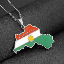 (Culoare aurie) Colier cu hartă Kurdistan pentru femei și bărbați Lanțuri Culoare aurie Kurdistan Steagul Hartă Pandantive Colier din o