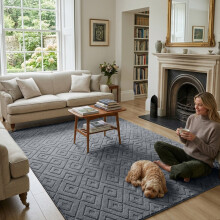 (200x290cm (Extra Large Area Rug), Hollow Square Grey) Imperial Rooms Carved Shaggy Rugs – Premium Non-Slip & Washable Carpet