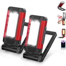 Extra heldere COB-werklamp (2 stuks), magnetische LED-zaklamp en inspectielamp met magnetische draaibare voet, oplaadbaar, rood, noodve