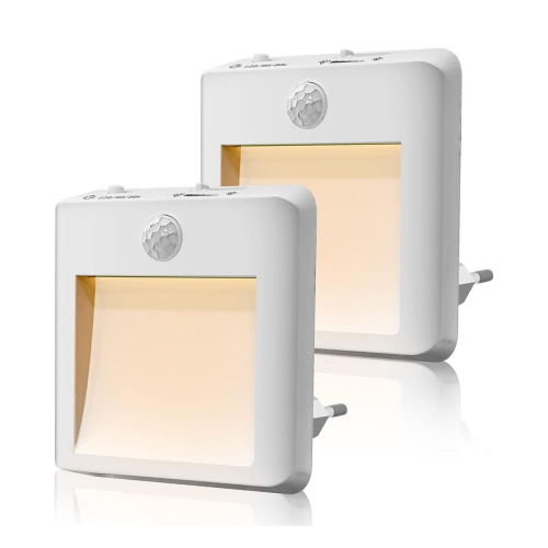2pcs Plug-in LED Night Light with Motion Sensor Warm