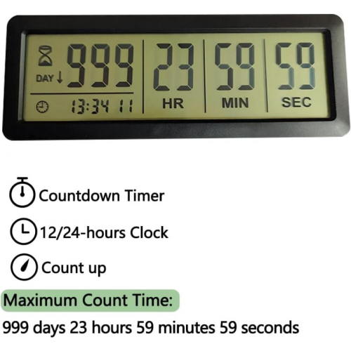 999 Days Count Down Clock Timer for Graduation Lab Kitchen (Black) 1