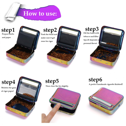 Automatic Rolling Box, Cigarette Rolling Machine Portable Metal Box for Rolling Tobacco, Smoking Roller and Storage Case (Multicolour) 1