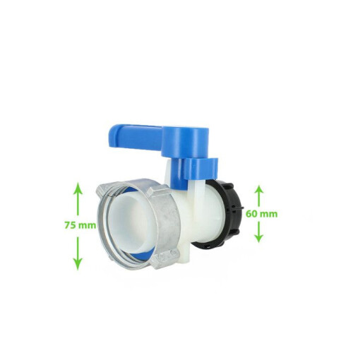 Βαλβίδα πεταλούδας 2 ιντσών για δεξαμενή IBC 1000L, HDPE, συμβατός σύνδεσμος δεξ 2