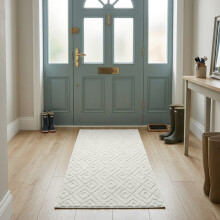 (60x110cm (Bath/Door Mat Rug), Hollow Square Cream) Imperial Rooms Carved Shaggy Rugs – Premium Non-Slip & Washable Carpet