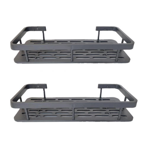 2Pcs Bathroom Aluminum Shelf Shower No Drill Wall Mounted Organizer Rectangular Storage Rack