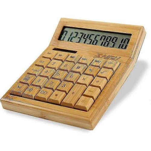 Functionele desktoprekenmachine op zonne-energie, bamboe rekenmachine met groot 12-cijferig display