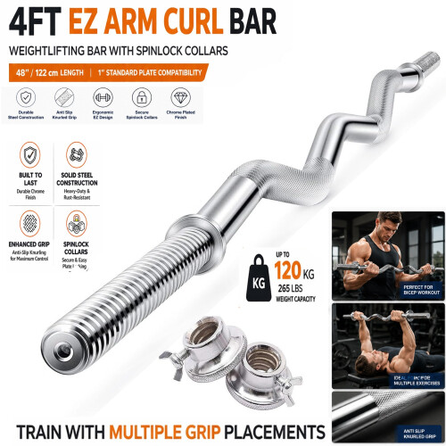 1" Chrome EZ Curl Bar with Spinlock Collars UK