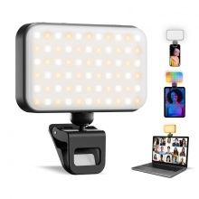 RGB-Selfie-Licht mit 91 LEDs, wiederaufladbar, mit Clip, 3 Grundbeleuchtungsmodi, 21 RGB-Lichtmodi, dimmbar (2800–6500 K), CRI 90+, tr