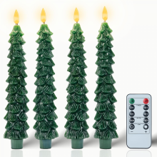 Weihnachtsdekoration für drinnen – 4 Stück Weihnachtsbaumkerzen mit Fernbedienung und Timer – Flammenlose, batteriebetriebene grüne L