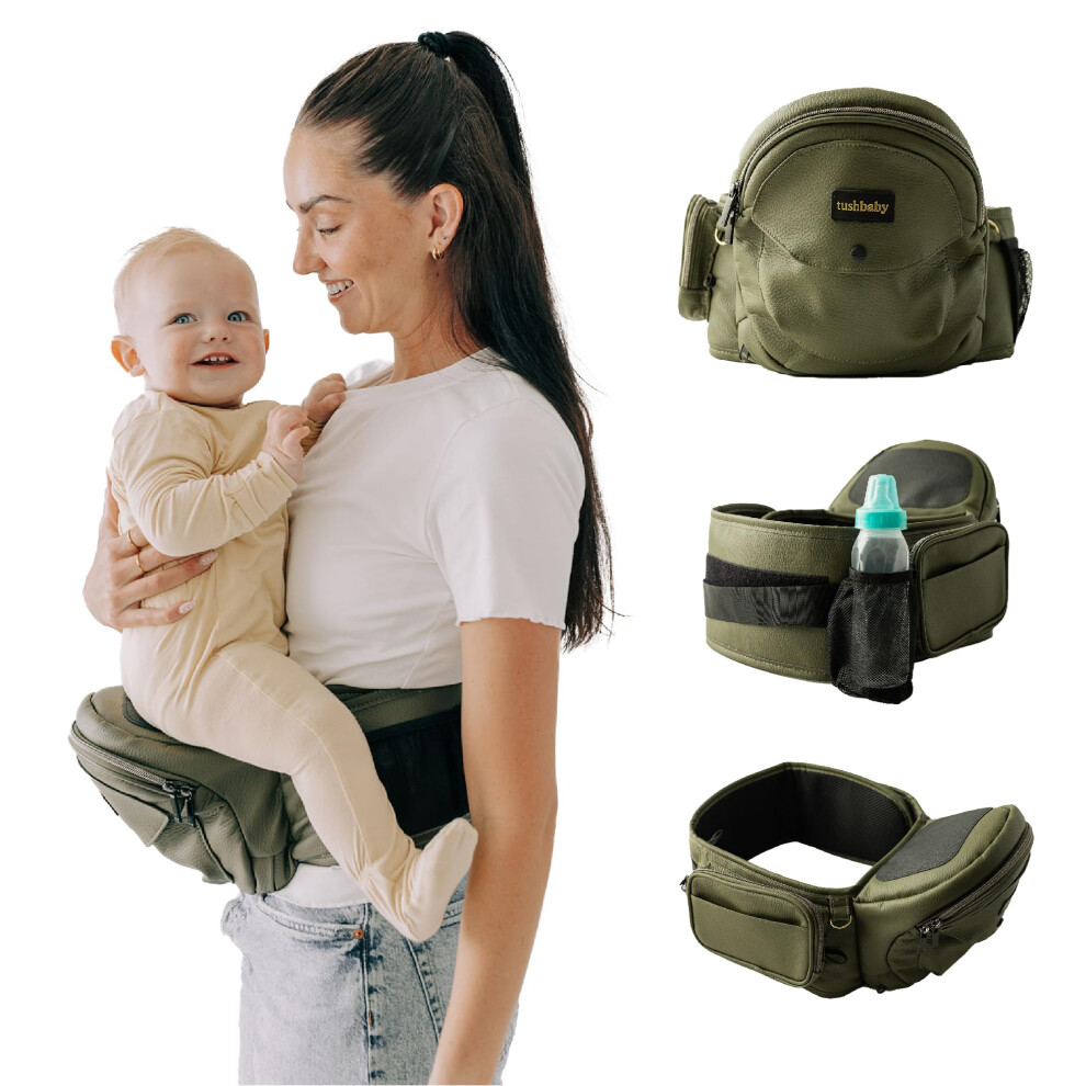 Tushbaby Hip Carrier for Babies & Toddlers (Olive) - Safety-Certified, Machine Washable Child Waist Seat for One Hand Support with Multi-Pocket Storag-image-OPC-PWY5C2K-NEW