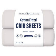 Berry and Bunny 100% Cotton Next To Me Crib Sheets Pack of 2, Soft Breathable Elasticated Baby Crib Sheets 55 x 90 cm, Deep Fit Mattress Protector Cov