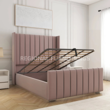 (Black Plush, King-5FT(Without GasLift)) Ottoman Winged Panel GasLift Bed Frame Plush Velvet Headboard Storage Bed Only
