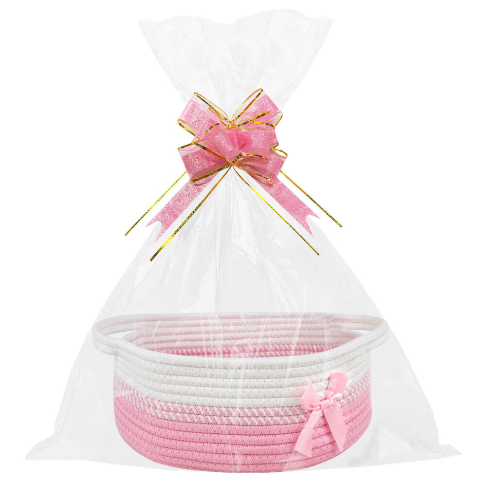 Lotvic Gift Basket, Hamper Kit, Empty Hamper Basket With Cellophane Bags And Pull Bows, Gift Baskets With Handles, Woven Gift Baskets For Baby Shower,