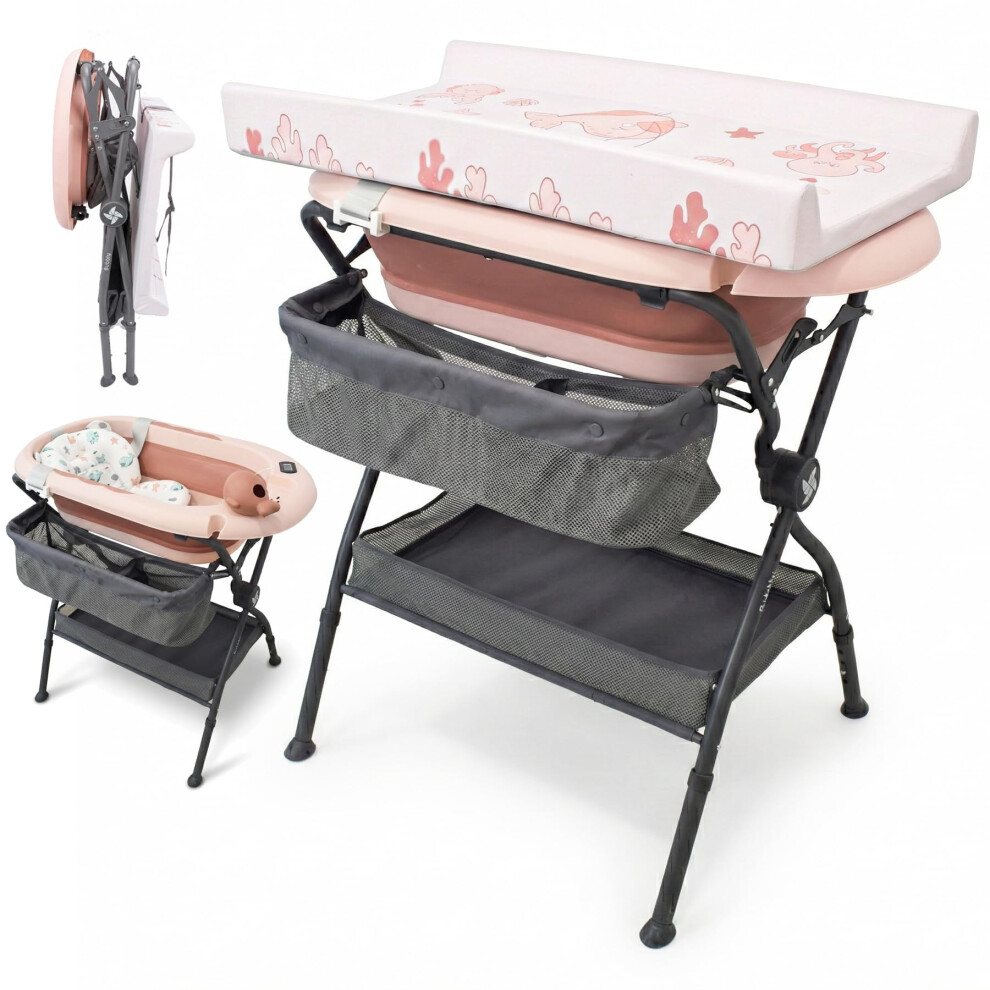 Photos - Hair Product Twinly Bubbly 2-in-1 Baby Bath and Changing Table â Folding Stand & Integrated Thermometer â Baby Essentials for Newborn