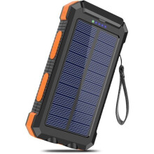Draagbare zonne-energie powerbank van 20000 mAh met 2 USB-poorten voor snel opladen van smartphones en tablets.