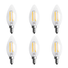 Set van 6 dimbare E12 4W COB LED-lampen met kaarsvlameffect, 10 x 3,5 cm, warm wit